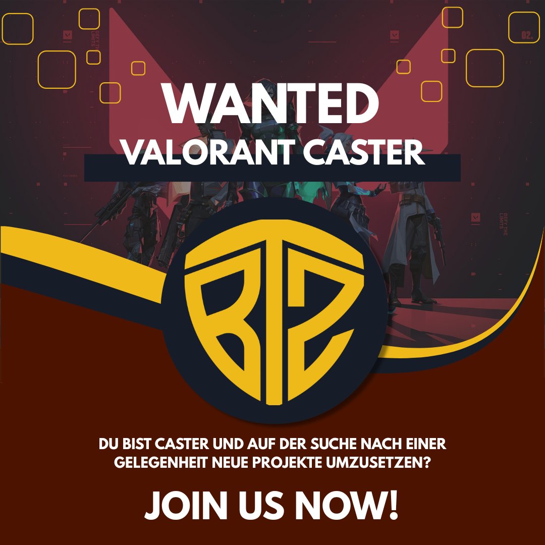 𝐁𝐨𝐨𝐭𝐳 𝐬𝐮𝐜𝐡𝐭 𝐃𝐢𝐜𝐡
--------------
Du bist #Valorant #Caster und auf der Suche nach einem neuen Projekt?
Wir bei Bootz bieten dir die perfekte Umgebung dafür!

Mit unseren neuen Team Bootz Shards sind wir gerade dabei die Bühne von Valorant zu betreten!

Interesse? ⬇️