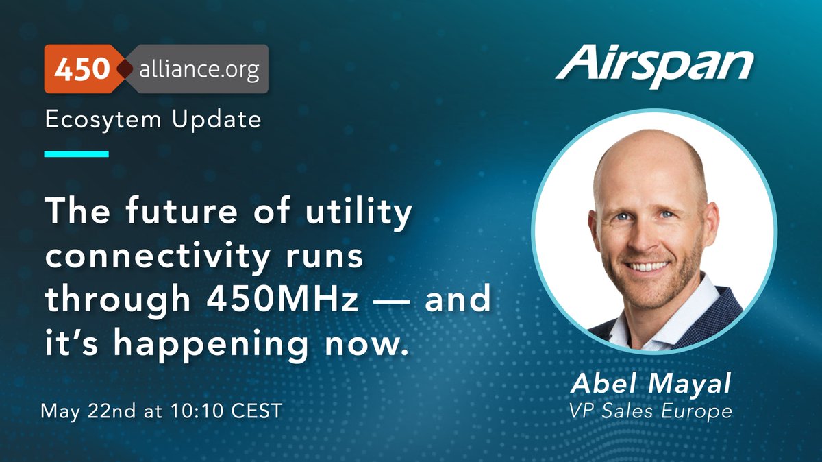 Airspan Networks (@airspannetworks) on Twitter photo šØ Join Abel Mayal on May 22 at 10:10 CEST!
Heāll speak at the <a href="/450Alliance/">450Alliance</a> webinar on how Airspan and partners are delivering a ready-to-test, software-based #450MHz 4G/5G solution for utilities.
š 450alliance.org/events/#may-20ā¦
#Private5G #Utilities #OpenRAN #CriticalComms #5G šØ Join Abel Mayal on May 22 at 10:10 CEST!
Heāll speak at the <a href="/450Alliance/">450Alliance</a> webinar on how Airspan and partners are delivering a ready-to-test, software-based #450MHz 4G/5G solution for utilities.
š 450alliance.org/events/#may-20ā¦
#Private5G #Utilities #OpenRAN #CriticalComms #5G