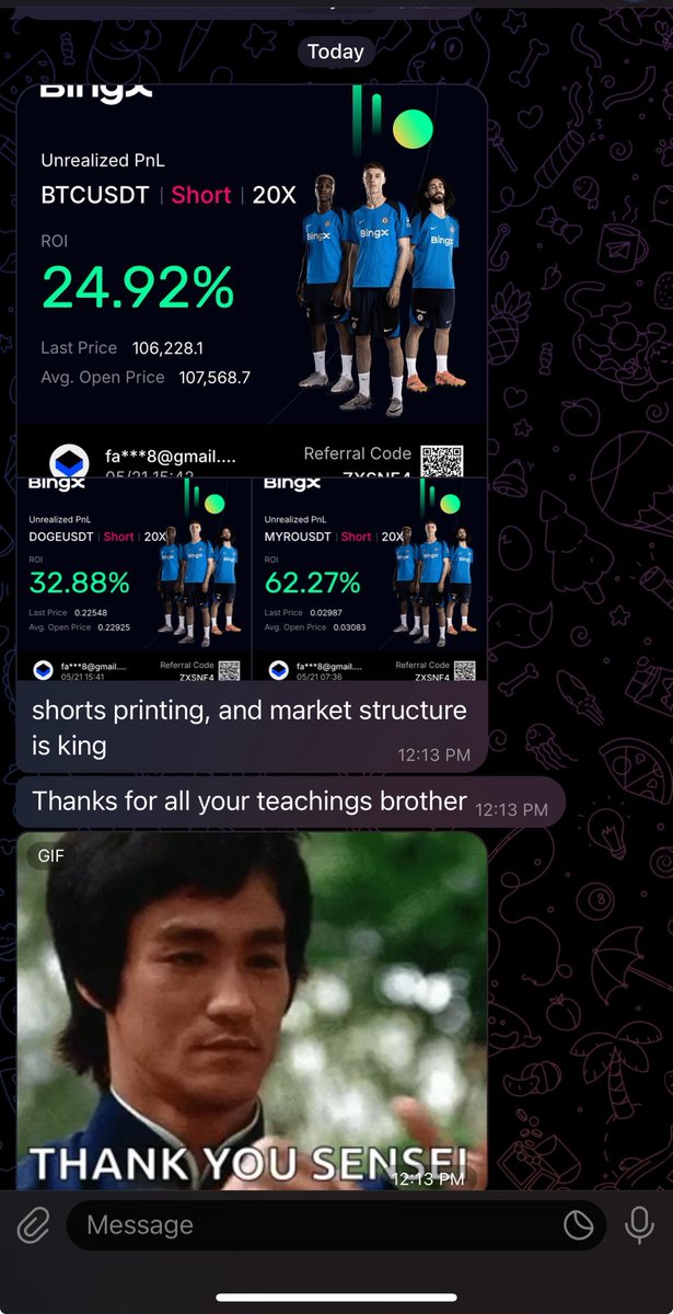 KelvinC003's tweet photo. Students printing clean shorts across BTC, DOGE, and MYRO 🚀
+62%
+33%
+24%
“Market structure is king” they got it locked in.
This is what happens when you apply the teachings with discipline.
Appreciate the love, we keep going 🔥
#MRKMasterclass #CryptoMentorship #SniperEntries #BingX #SmartMoneyTrader #CryptoProfits