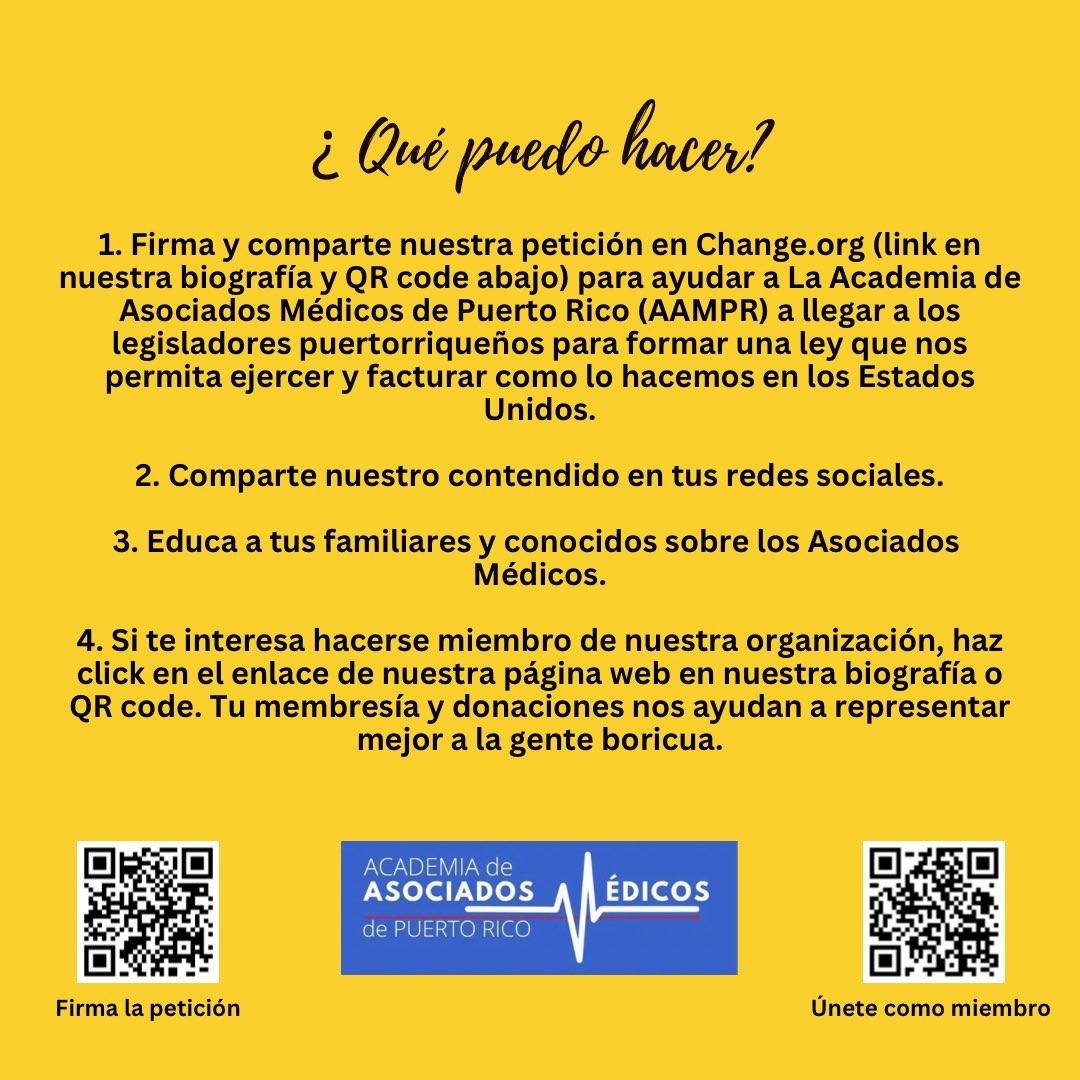 AsocMedicoPR's tweet photo. 🚨¡Se van nuestros doctores médicos, pero los Asociados Médicos Certificados pueden ayudar! 🚨
Hemos recibido muchos mensajes positivos de personas interesadas en saber los asuntos legales por los que luchamos cambiar para traer a los Asociados Médicos certificados a Puerto Rico. https://t.co/56Sx8TR5HZ