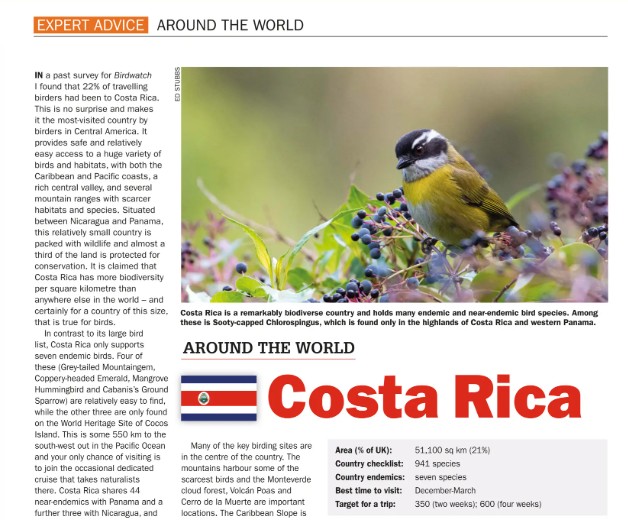 Continuing with my regular destination page in Birdwatch - read all about Costa Rica in the June issue - out this week