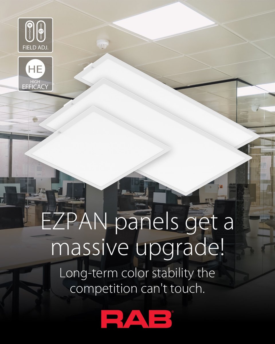 Meet the upgraded EZPAN LED panels! Adjustable wattage and color offer full control, reducing SKU needs. Save up to 80% energy with our premium lens or choose high-efficacy models up to 156 lm/W. Learn more: hubs.ly/Q03nFv710
