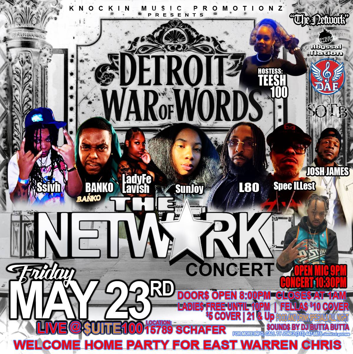 THIS FRIDAY: The Network Concert – WAR OF WORDS
May 23 | The Suite | Doors @ 8PM
Open Mic 8–10:30PM
Performances. Energy. A homecoming for EAST WARREN CHRIS.
Ladies FREE before 10PM
LET’S PACK THE BUILDING.
facebook.com/share/16eGBFkY…