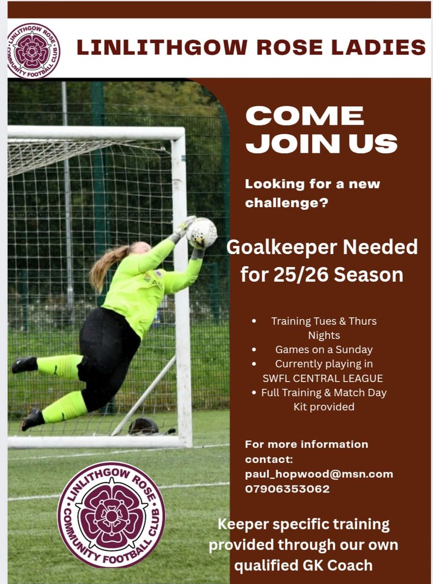 Are you looking for a fresh challenge.  A loan deal or a step up from youth football, please get in touch. We are looking to strengthen our squad.❤️⚽️🌹