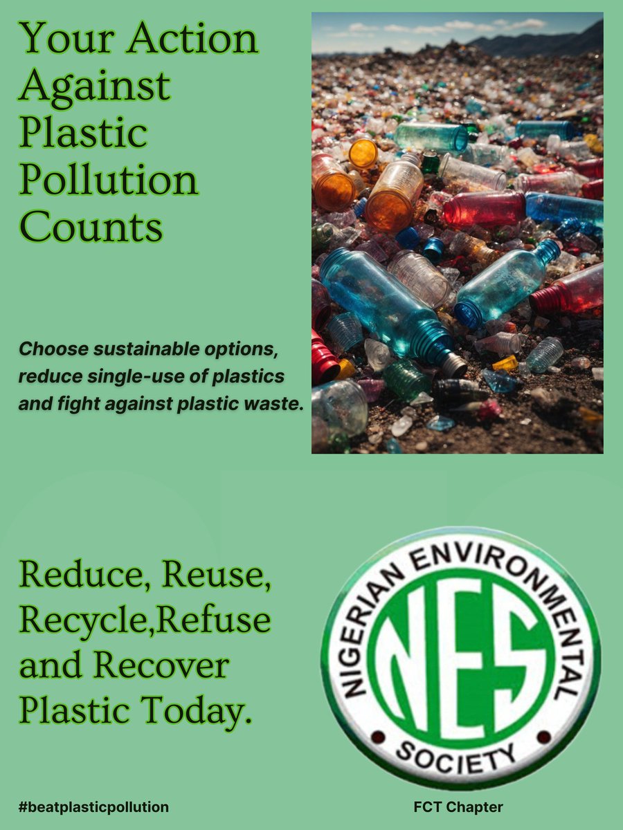 Nigerian Environmental Society-NES,FCT Chapter (@nesfctchapter) on Twitter photo As key stakeholders, we must learn and relearn the 5Rs of plastic waste management:
📍Reduce
📍Reuse
📍Recycle ♻️
📍Refuse
📍Recover.
<a href="/Nesfctchapter/">Nigerian Environmental Society-NES,FCT Chapter</a> <a href="/NationalNes/">NES National</a> As key stakeholders, we must learn and relearn the 5Rs of plastic waste management:
📍Reduce
📍Reuse
📍Recycle ♻️
📍Refuse
📍Recover.
<a href="/Nesfctchapter/">Nigerian Environmental Society-NES,FCT Chapter</a> <a href="/NationalNes/">NES National</a>