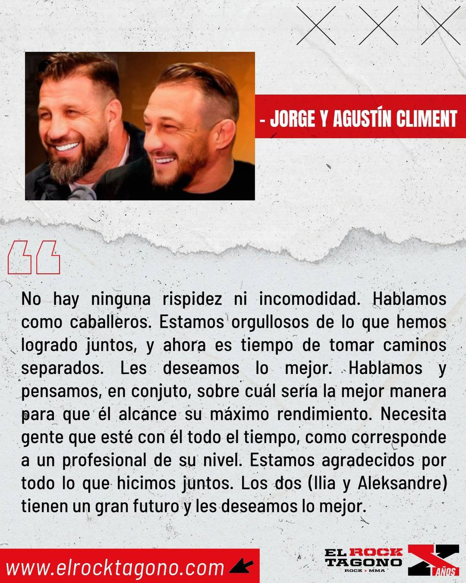 Esto me parece de SEÑORES y ASI se hace.
NADA en contra de los HERMANOS CLIMENT, ligados ya para siempre a la historia mas gloriosa de las MMA 🇪🇸