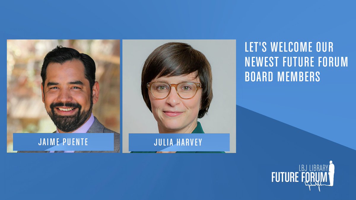 Say hello to our newest #FutureForum board members! 👋

Julia Harvey, a government relations lead representing electric co-ops, and Jaime Puente (<a href="/jrphtx/">jrp</a>), who directs education and workforce policy at <a href="/EveryTxn/">Every Texan</a>.

We’re thrilled to welcome their leadership and expertise! 🥳