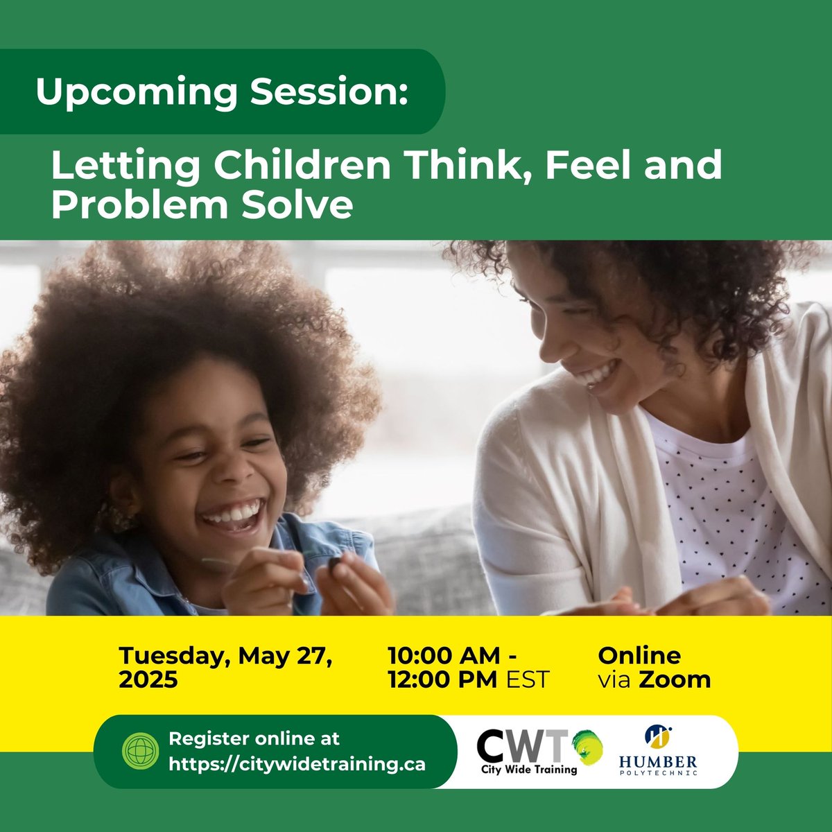 cwt_humber's tweet photo. Join us for “Letting Children Think, Feel and Problem Solve” — a workshop exploring strategies to build critical thinking, emotional intelligence, and independence in early learners. Register here: https://t.co/5miX5t7qlu https://t.co/0dMjkFGgZL