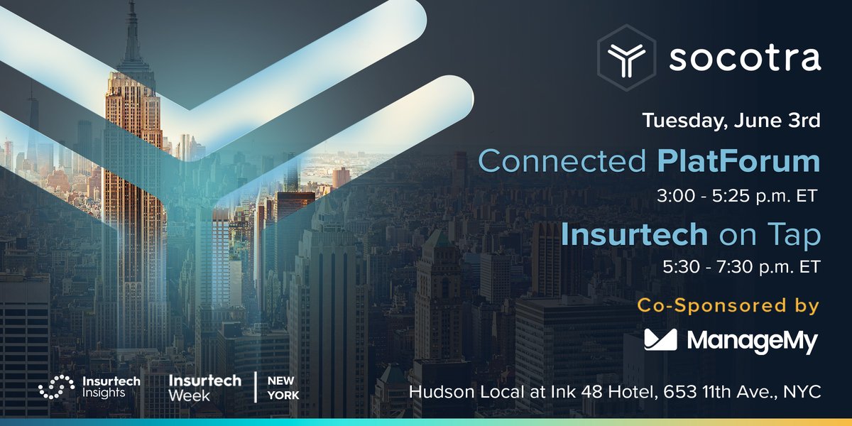 Join us at Insurtech on Tap, now co-sponsored by ManageMy! Start off Insurtech Insights USA week with an exciting evening of cocktails and networking.

Register for PlatForum, and automatically receive entry to Insurtech on Tap.

Save your spot: hubs.li/Q03nCKJt0