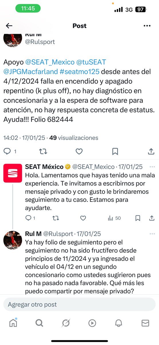 Rulsport's tweet photo. Apoyo @JPGMacfarland @SEAT_Mexico @VW #markushaupt @tuSEAT ayúdenme con mi caso, la Seat Mo que les compré se averió y por garantía está en concesionaria desde el 04/12/24 no hay reparación, y necesito finiquitar este tema. Qué hacemos para resolver? No me dan respuesta! https://t.co/5DyF3bw6aS