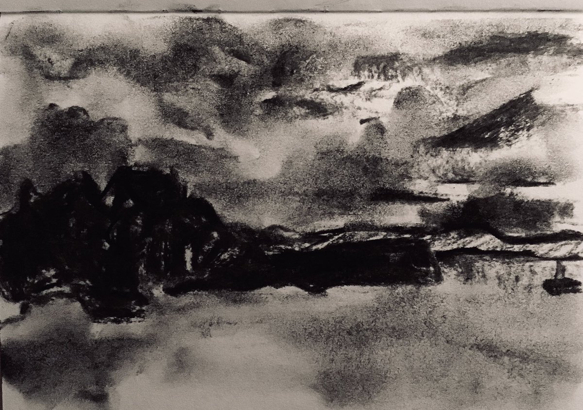 NicholaScrutton's tweet image. Mull at sunset, old sketchbook. #fastsketch #drawing #sketching #sketchbook #mull #scotland #sunset #dusk #sky #sea #atmosphere #listening #landscape #notes