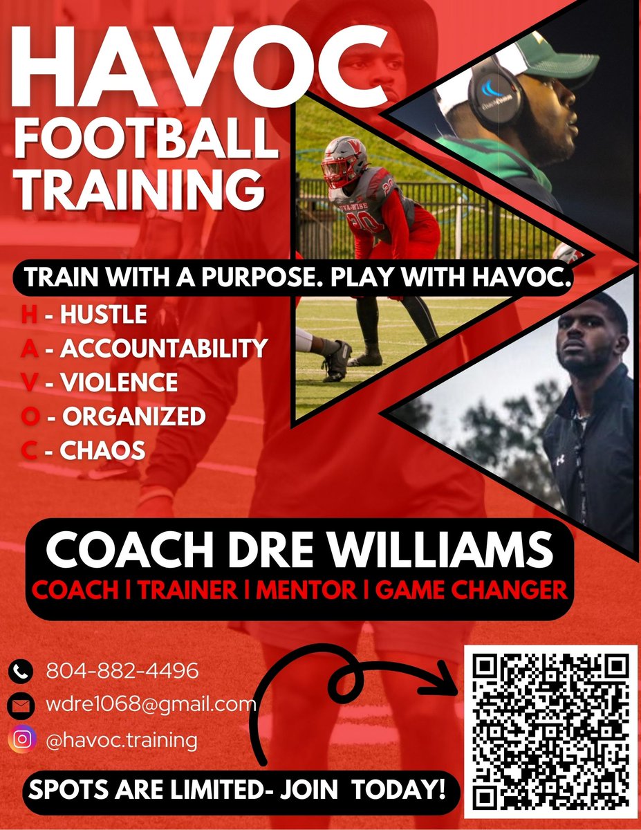 Ready to bring the HAVOC?
I am now booking elite football training sessions.
Training youth, high school, and collegiate athletes
Sign up now using the link in the bio.
HAVOC starts NOW!
#HAVOC
#HAVOCTraining
#TrainWithDre