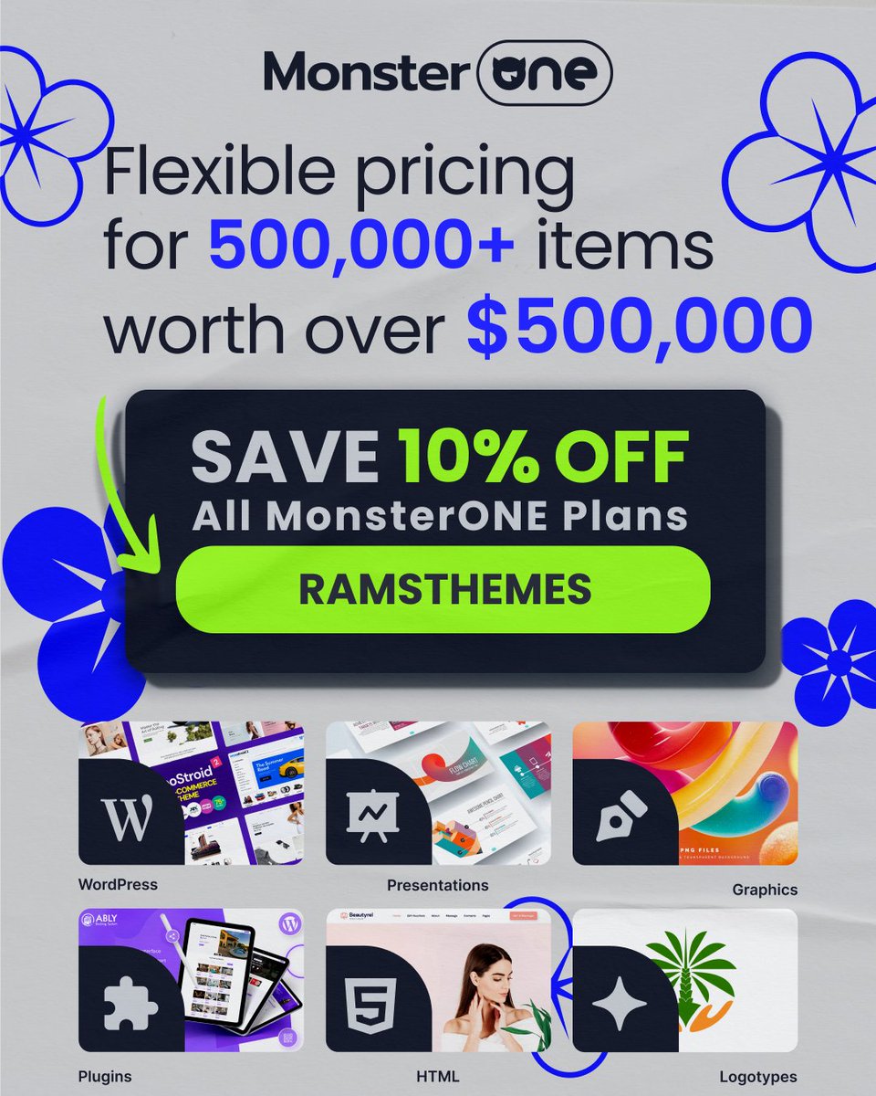 RamsThemes's tweet photo. Power Up Your Web Design & Development with MonsterONE Resourcesโผ๏ธ
โ
Get 10% OFF discount using promo code RAMSTHEMES at checkout! ๐
Explore on ๐
https://t.co/2y5oSCuMm2
#MonsterONE #WebDesign #DigitalAssets #GraphicDesign #MonsterONERecommended #Discount #Offers https://t.co/ulzeToR7PV