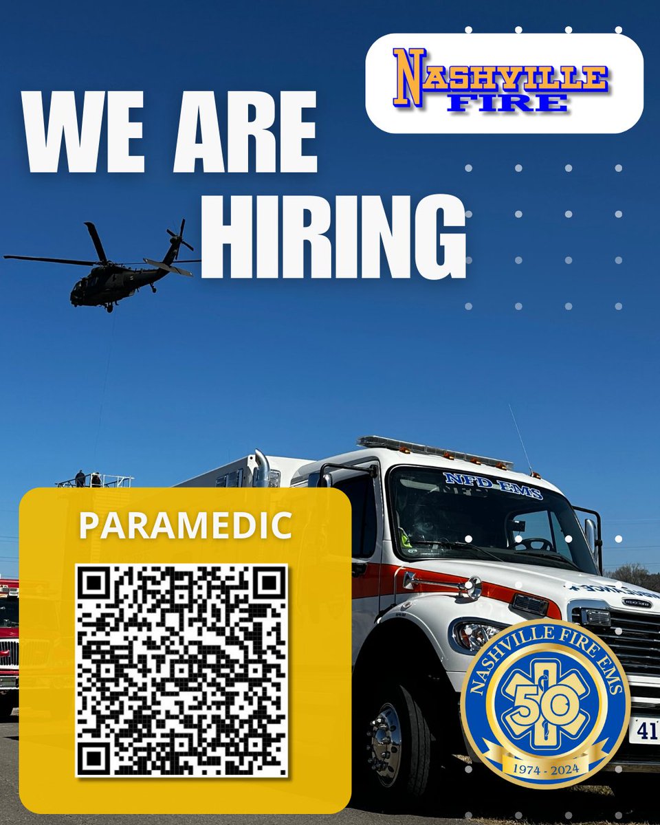 ITS EMS WEEK! We need more EMS Paramedics!. WE ARE HIRING! Check out the job posting by scanning the QR code. #InServiceForLife