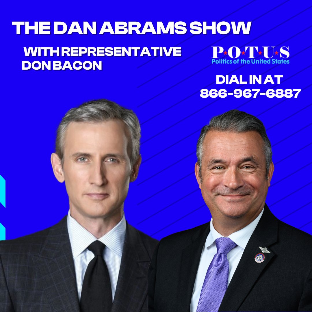 The Dan Abrams Show (@danabramssxm) on Twitter photo 2:05pm ET TODAY: <a href="/RepDonBacon/">Rep. Don Bacon ๐บ๐ธโ๏ธ๐๏ธโญ๏ธ๐๏ธ</a> joins @DanAbrams to weigh in on Israel/Iran Tensions, DOJ Investigations & #HR2243 LEOSA Reform Act!
Call in - 866-967-6887
๐@SiriusXMPOTUS Ch. 124๐ 2:05pm ET TODAY: <a href="/RepDonBacon/">Rep. Don Bacon ๐บ๐ธโ๏ธ๐๏ธโญ๏ธ๐๏ธ</a> joins @DanAbrams to weigh in on Israel/Iran Tensions, DOJ Investigations & #HR2243 LEOSA Reform Act!
Call in - 866-967-6887
๐@SiriusXMPOTUS Ch. 124๐