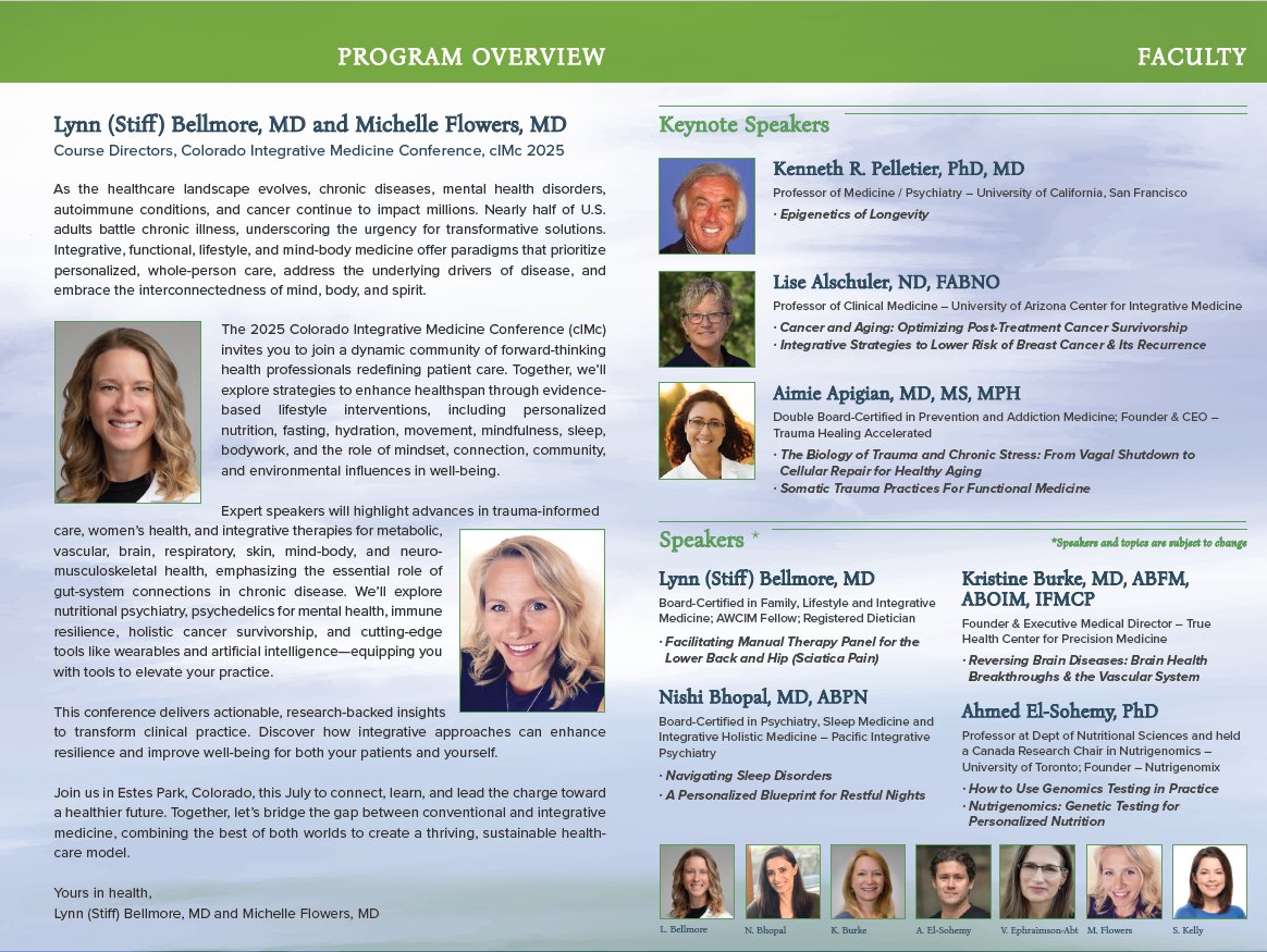 InspiredIMF's tweet image. 📢 Big news! The official cIMc 2025 Brochure is out and tickets are selling fast! Don't miss your chance to be part of it.
Ready to learn more and secure your spot? Visit the link in our bio!
#CME #MedicalConference #cIMc2025 #EstesPark #IntegrativeMedicine #LifestyleMedicine