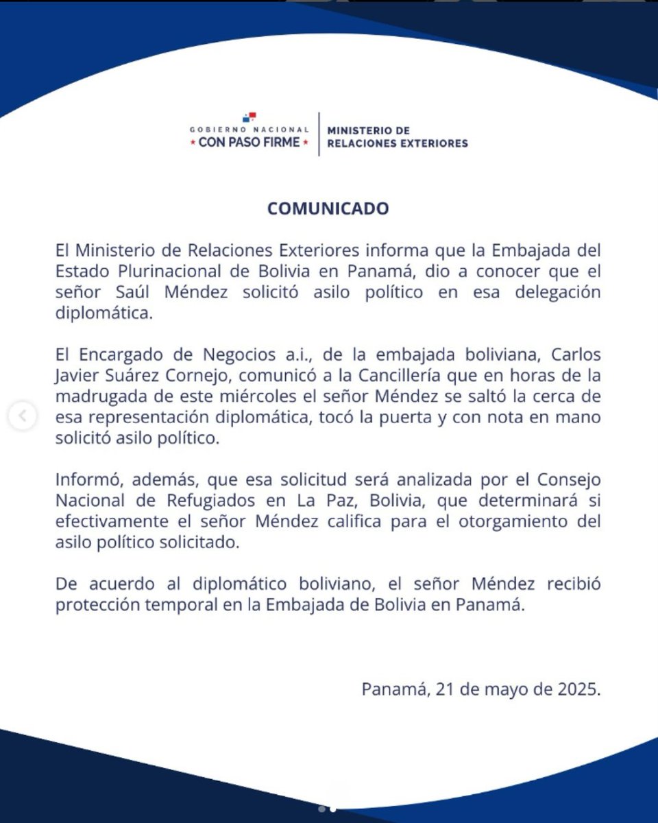HispaniamediaTv's tweet image. El Ministerio de Relaciones Exteriores, dio a conocer un comunicado informando el estado político en el que se encuentra Saúl Méndez.