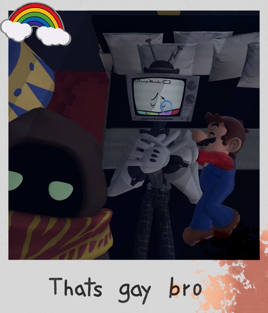 SMGERROR's tweet photo. I fully headcannon Puzzles sleeps like a corpse and Mario is either a cuddler or looks like he fell from the 7th floor. Its 50/50  #MarwareWeek 4/7 Hugs? cuddles?
#gmod #smg4mario #smg4 #mrpuzzles https://t.co/JOf5O7A1Dg