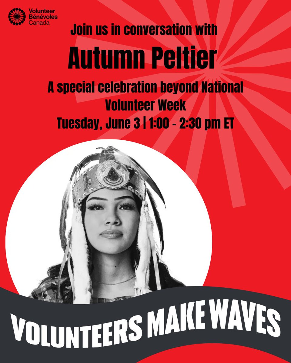 VolunteerCanada's tweet image. We're excited to have Autumn Peltier join us on June 3 as we move from youth month into #IndigenousHistoryMonth. A global voice for clean water and Indigenous rights, Autumn will share her powerful insights in this special webinar.

ow.ly/f9Rj50VW4sh

#NIHM #YouthLeadership