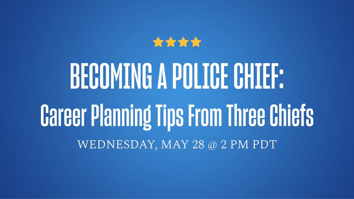 Do you want to be a #policechief? Attend this live panel discussion with three chiefs Weds, May 28, 2 pm PT. Register at  event.webinarjam.com/register/502/3…

#webinar #lawenforcementleadership