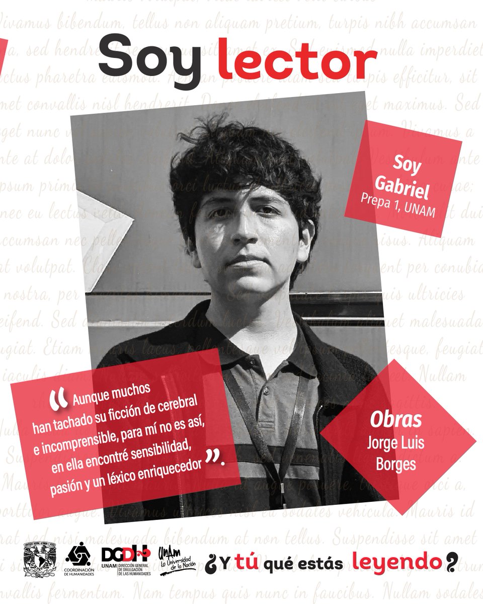 Divulgación de las Humanidades, UNAM (@dgdh_unam) on Twitter photo 🤔¿Qué dirías sobre la obra de tu autor favorito?
Gabriel, de <a href="/ENP1Oficial/">Escuela Nacional Preparatoria #1: Gabino Barreda</a>, te comparte lo que aprecia de la obra de Jorge Luis Borges.
📚¿Y tú, qué estás leyendo?
#SoyLectorSoyLectora 🤔¿Qué dirías sobre la obra de tu autor favorito?
Gabriel, de <a href="/ENP1Oficial/">Escuela Nacional Preparatoria #1: Gabino Barreda</a>, te comparte lo que aprecia de la obra de Jorge Luis Borges.
📚¿Y tú, qué estás leyendo?
#SoyLectorSoyLectora