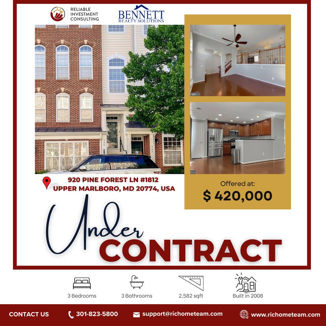 richometeam's tweet photo. 🏡 Under Contract!
920 Pine Forest Ln #1812, Upper Marlboro, MD

Another step closer to SOLD! 🎉

Thinking of buying or selling? Let’s make your real estate goals a reality!

Contact Us: https://t.co/PKktpTx1iP
#DMVRealEstate #RealEstateSuccess #RICHomeTeam https://t.co/VDxc9Wpl97