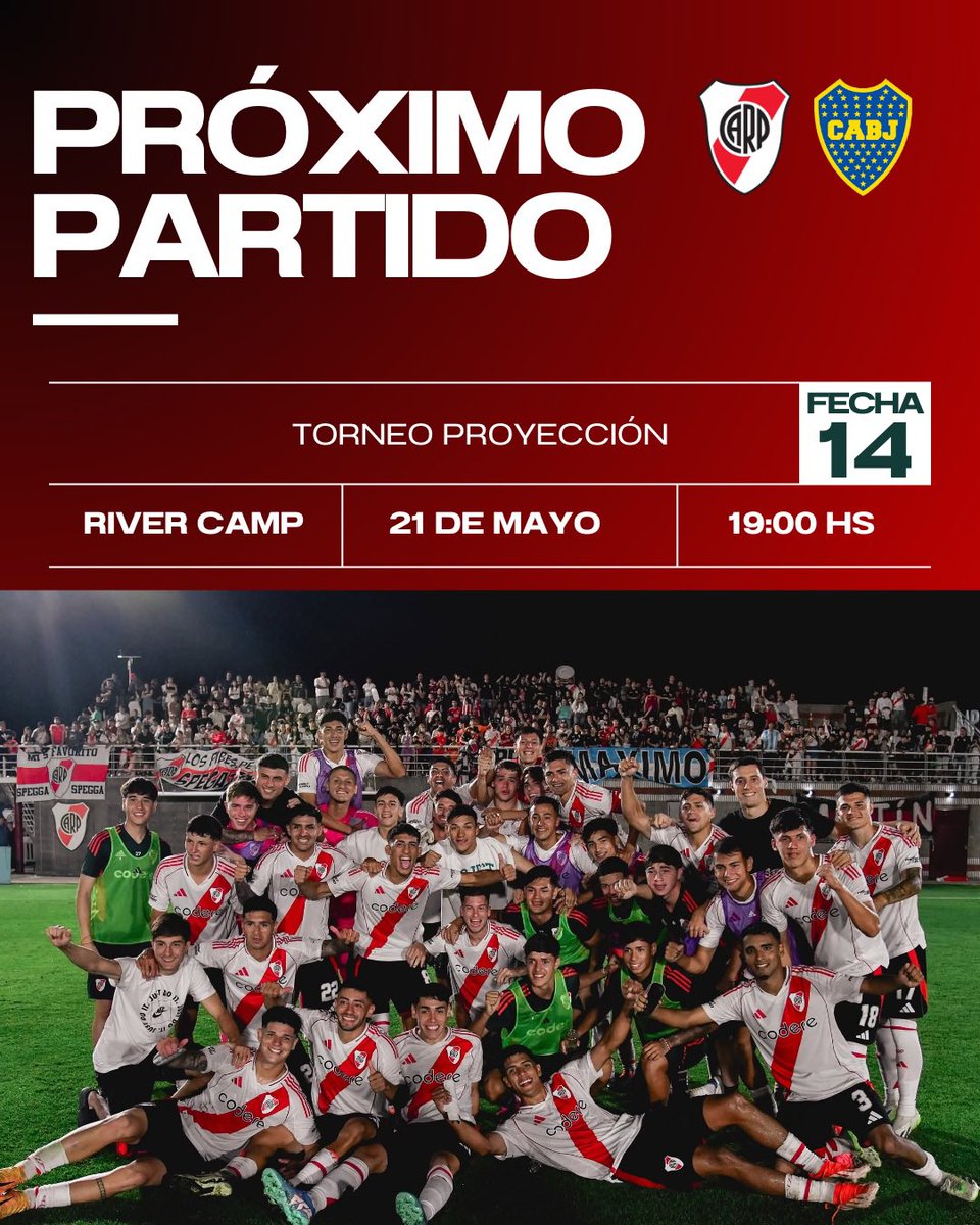 ¡SE VIENE EL SUPERCLÁSICO DE RESERVA! 

⚪🔴⚪ RIVER vs BOCA 

MIÉRCOLES 21 — 19:00 HS – RIVER CAMP
FECHA 14 – TORNEO PROYECCIÓN

¡El partido que todos quieren jugar, el que todos queremos ganar!

El futuro se viste de clásico.
El Más Grande dice presente en el River Camp.