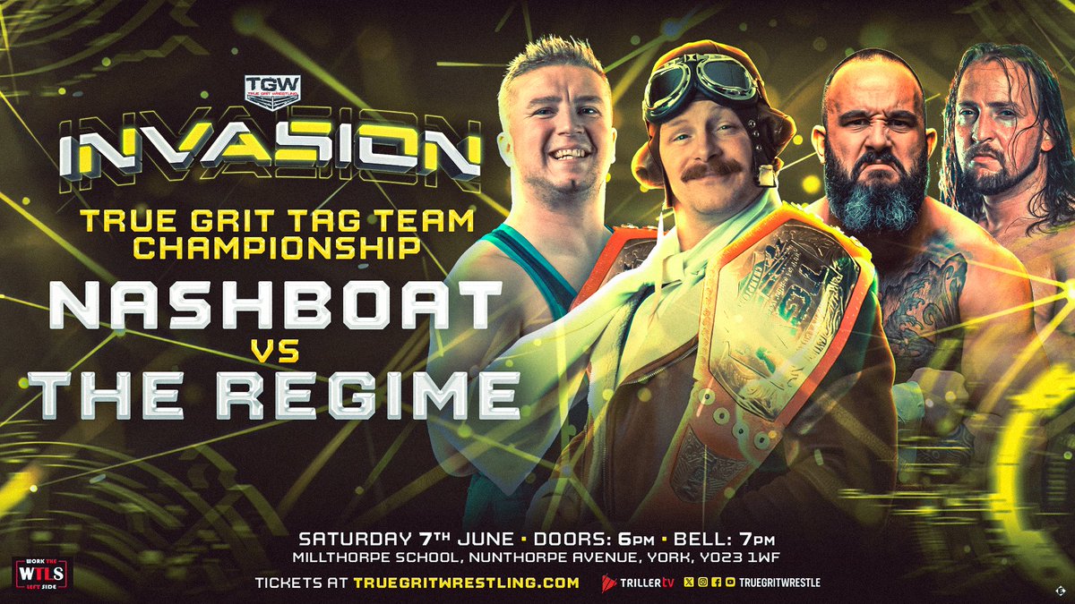 True Grit Wrestling (@truegritwrestle) on Twitter photo 🚨MATCH ANNOUNCEMENT🚨
TGW Tag Team Championship 
Nashbost vs. The Regime 
📅 Saturday, 7th June
⏰ 6pm doors | 7pm bell time
🏠 Millthorpe School, York
🎟️ 
truegritwrestling.com/events/true-gr…
Fan favourites vs. the boss' favourites! 
🔥🔥🔥 🚨MATCH ANNOUNCEMENT🚨
TGW Tag Team Championship 
Nashbost vs. The Regime 
📅 Saturday, 7th June
⏰ 6pm doors | 7pm bell time
🏠 Millthorpe School, York
🎟️ 
truegritwrestling.com/events/true-gr…
Fan favourites vs. the boss' favourites! 
🔥🔥🔥