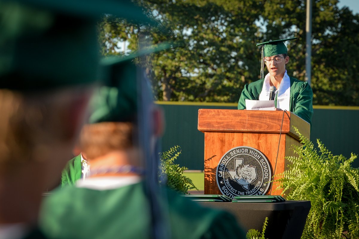 DragonBaseball's tweet photo. What an awesome night as we graduated 22 Dragons "on the field". Congratulations men (and lady) on your academic achievements and this significant milestone in your lives. 

Top GPA seniors Max Wu and Camden Fike addressed their classmates with some words of reflection and inspiration.

Thanks to Superintendent @DrJeremyGlenn, Principals Wilson and Benhoff, AD @coachrdodge, @Carrollisd Board President Cam Bryan, trustees, faculty, and staff, as well as the Dragon baseball coaches, for making this event so unique and special. #Classof2025 

Best of luck to the rest of the Carroll student body at the big graduation on Friday night. We will be busy with other obligations! ⚾️