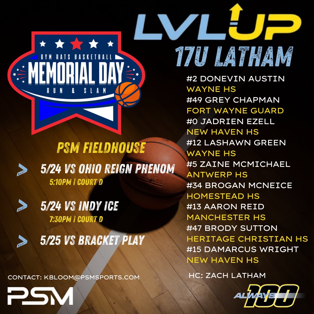 LVL UP Basketball (@lvlup_hoops) on Twitter photo 17U Latham lookin to make some noise at Memorial Day Run N Slam 🗣️🏀
#LVLUP
<a href="/zach_latham2018/">Zach Latham</a> <a href="/JadrienEzell4/">Jadrien Ezell</a> <a href="/Lashawngreen0/">Lashawn Green</a> <a href="/Brogan_McNiece/">Brogan McNiece</a> <a href="/z_mcmichael/">Zaine McMichael</a> <a href="/iamdamarcus2/">Da’Marcus Wright</a> <a href="/BrodySutton2026/">Brody Sutton</a> <a href="/BRamseyKSR/">Brandon Ramsey</a> <a href="/ZT17Hoops/">Zak Tyler</a> <a href="/PrepHoopsIN/">Prep Hoops Indiana</a> 17U Latham lookin to make some noise at Memorial Day Run N Slam 🗣️🏀
#LVLUP
<a href="/zach_latham2018/">Zach Latham</a> <a href="/JadrienEzell4/">Jadrien Ezell</a> <a href="/Lashawngreen0/">Lashawn Green</a> <a href="/Brogan_McNiece/">Brogan McNiece</a> <a href="/z_mcmichael/">Zaine McMichael</a> <a href="/iamdamarcus2/">Da’Marcus Wright</a> <a href="/BrodySutton2026/">Brody Sutton</a> <a href="/BRamseyKSR/">Brandon Ramsey</a> <a href="/ZT17Hoops/">Zak Tyler</a> <a href="/PrepHoopsIN/">Prep Hoops Indiana</a>