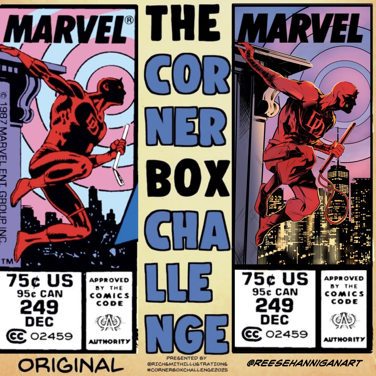 Reesehannart's tweet photo. Had a blast today trying my hand on the #cornerboxchallenge2025
I did a take on the late 80s style corner box of the man without fear, equipped with some 80s style coloring #daredevil #marvel #manwithoutfear #cornerboxchallenge #comicbookart #comic
Big ups to @garethluby https://t.co/5Ty5Q2T8G3