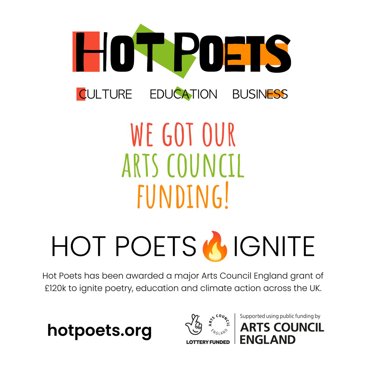 Hot Poets (@hot_poets) on Twitter photo 📢 Big news: Poetry. Science. Hope.
Hot Poets has received a £120,000 major grant from <a href="/ace_national/">Arts Council England</a> to launch HOT POETS 🔥 IGNITE with partners inc <a href="/MichaelRosenYes/">Michael Rosen 💙💙🎓🎓 NICE 爷爷</a>, <a href="/metoffice/">Met Office</a>, <a href="/PoetryDayUK/">National Poetry Day</a>, <a href="/southbankcentre/">Southbank Centre</a> & @WOMADfestival
Launches June.
🔥 hotpoets.org 📢 Big news: Poetry. Science. Hope.
Hot Poets has received a £120,000 major grant from <a href="/ace_national/">Arts Council England</a> to launch HOT POETS 🔥 IGNITE with partners inc <a href="/MichaelRosenYes/">Michael Rosen 💙💙🎓🎓 NICE 爷爷</a>, <a href="/metoffice/">Met Office</a>, <a href="/PoetryDayUK/">National Poetry Day</a>, <a href="/southbankcentre/">Southbank Centre</a> & @WOMADfestival
Launches June.
🔥 hotpoets.org