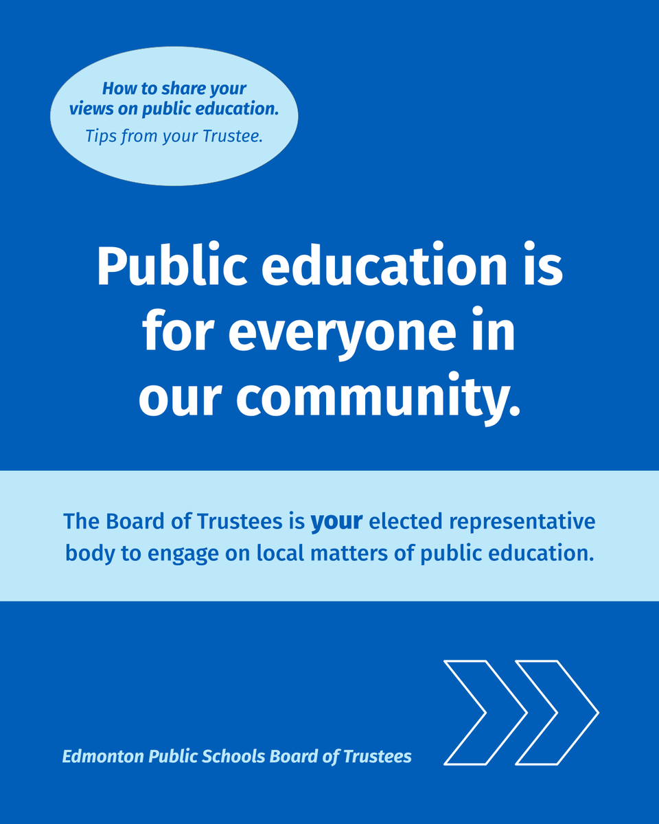 "How can I effectively advocate for public ed and $ for EPSB?" That is an awesome question!   Our Board has created a series about common advocacy themes, providing accurate context &amp; suggestions to make your input heard. Find the full series via my account on other socials.