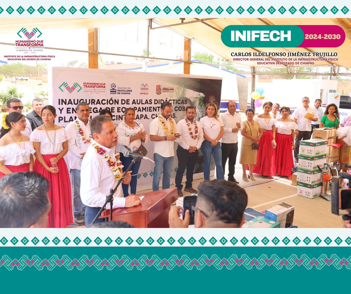 CarlosIldelfon1's tweet photo. También este mes, inauguramos 12 aulas didácticas, servicios sanitarios, una cancha de usos múltiples, así como el suministro de mobiliario escolar y obra exterior que mejora la imagen y funcionalidad del plantel 228 en Cintalapa del @cobachchiapas. #HumanismoQueTransforma. https://t.co/E6rvHtCS7q