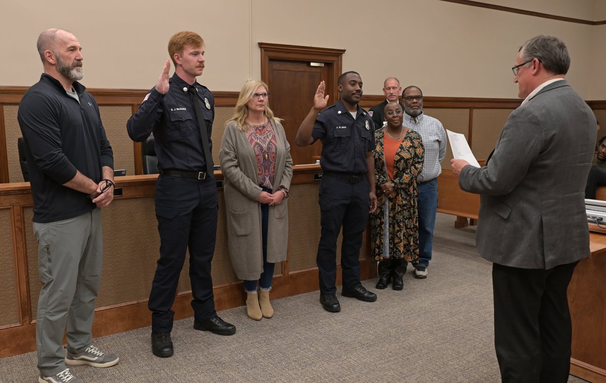 CityofPapillion's tweet photo. Firefighters Sam McGuire and Chris Gray were sworn into @PapillionFire by @dpblack during last night's Papillion City Council meeting. Congrats and welcome to our team! We are glad to have you serving our community!