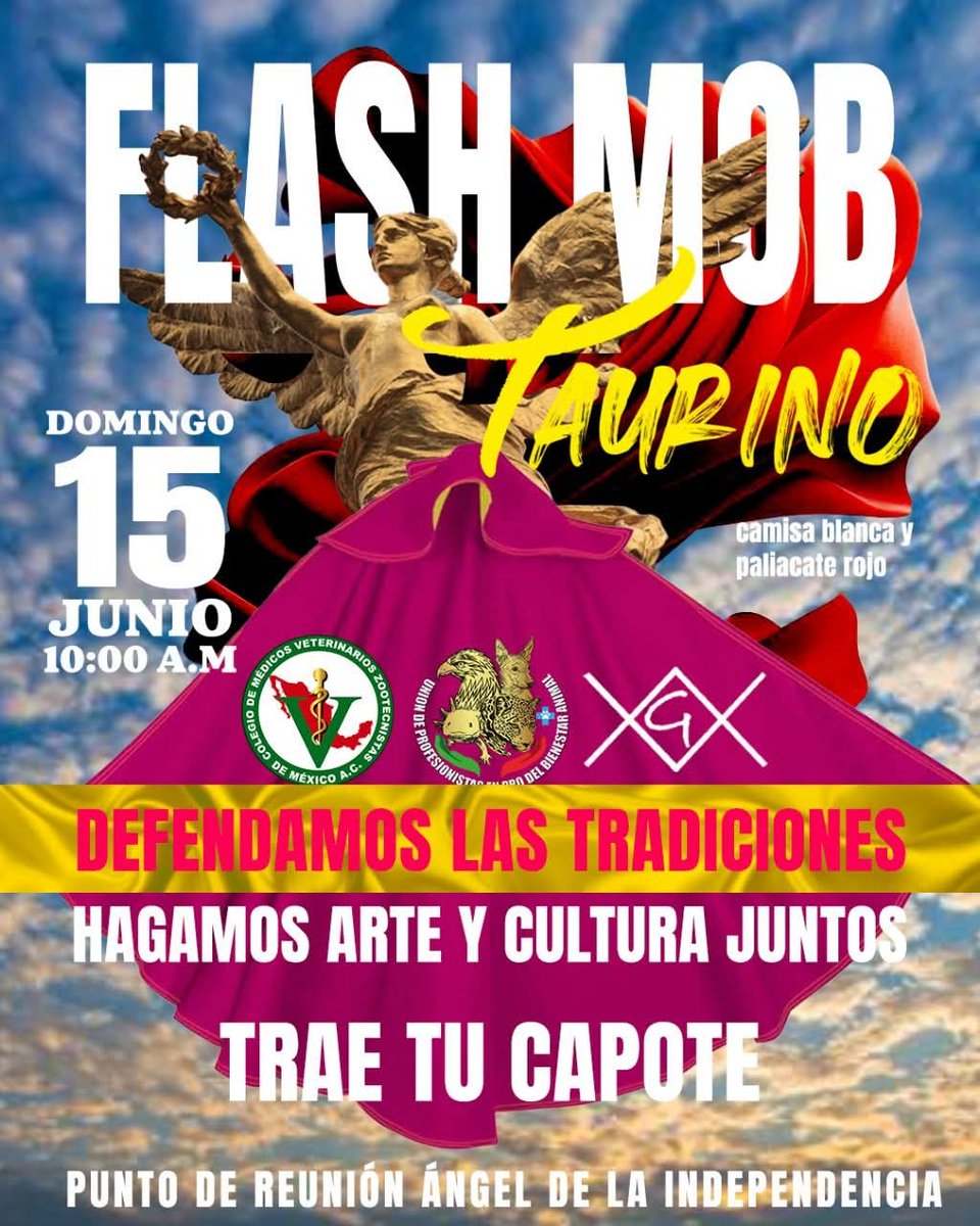 vmpenilla's tweet image. 1er #FLASHMOB TAURINO que se llevara a cabo en la CDMX en el ANGEL DE LA INDEPENDENCIA el dia 15 de junio a las  10:00 am