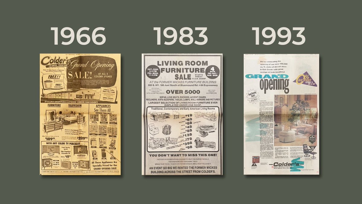 colderswi's tweet photo. Found some vintage Colder’s ads tucked away in the archives! 👀📰
From vintage designs to $88 sofas, these throwbacks show how far we’ve come. While the styles and prices have changed, our commitment to making your house feel like home is the same. https://t.co/imTabSQyUz