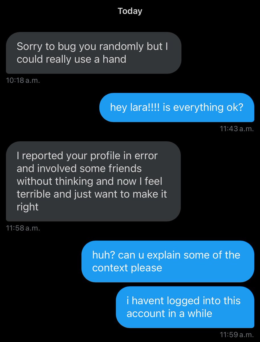 ephymur's tweet photo. if any oomf dms u abt needing help and that they reported ur acc on purpose DO NOT ENGAGE they r probably hacked like wtf is this https://t.co/dpHyA4yUhu