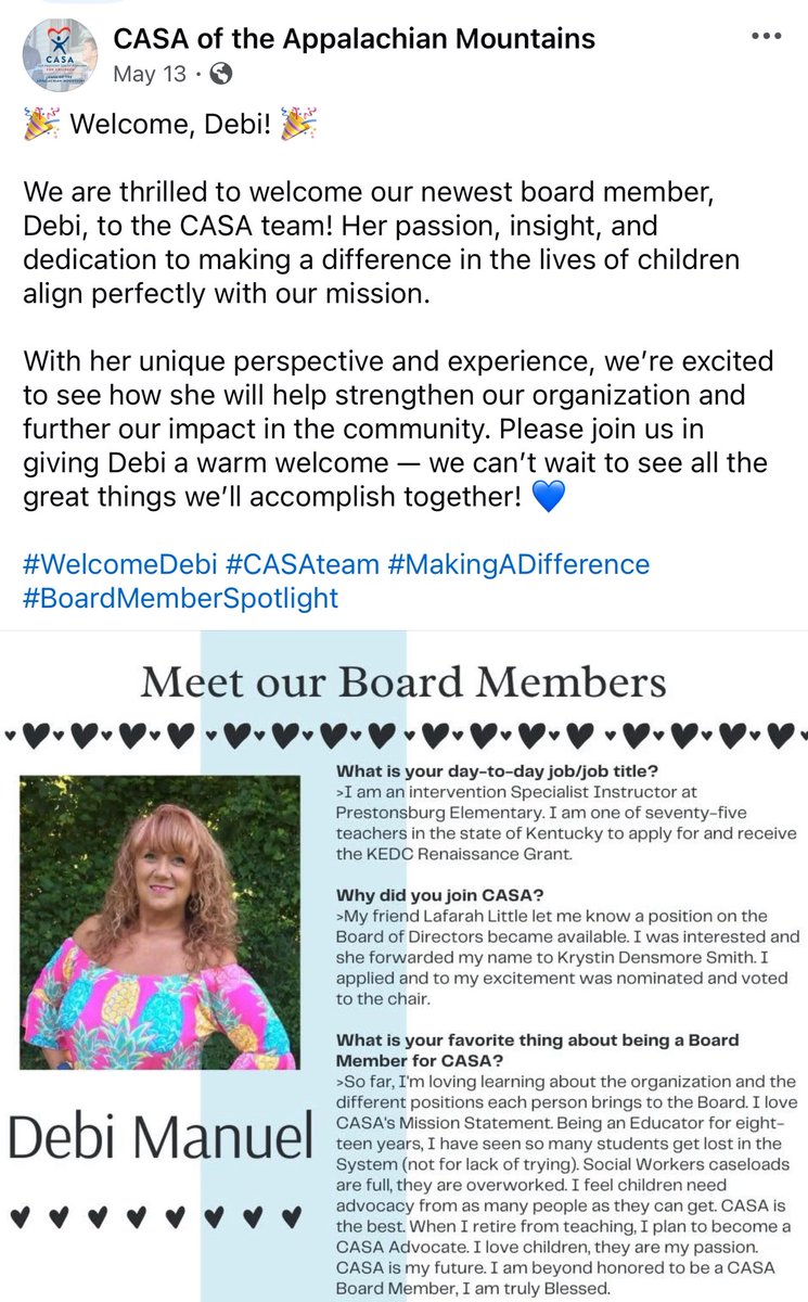 Meet the newest Board of Directors Member of CASA of The Appalachian Mountains! Proud to serve on this amazing board with amazing people! <a href="/KEDC1/">KEDC</a> <a href="/KEDCGrants/">KEDC Grants</a> <a href="/KedcARTS/">RENAISSANCE Grant</a> @CASAofAppalachaia