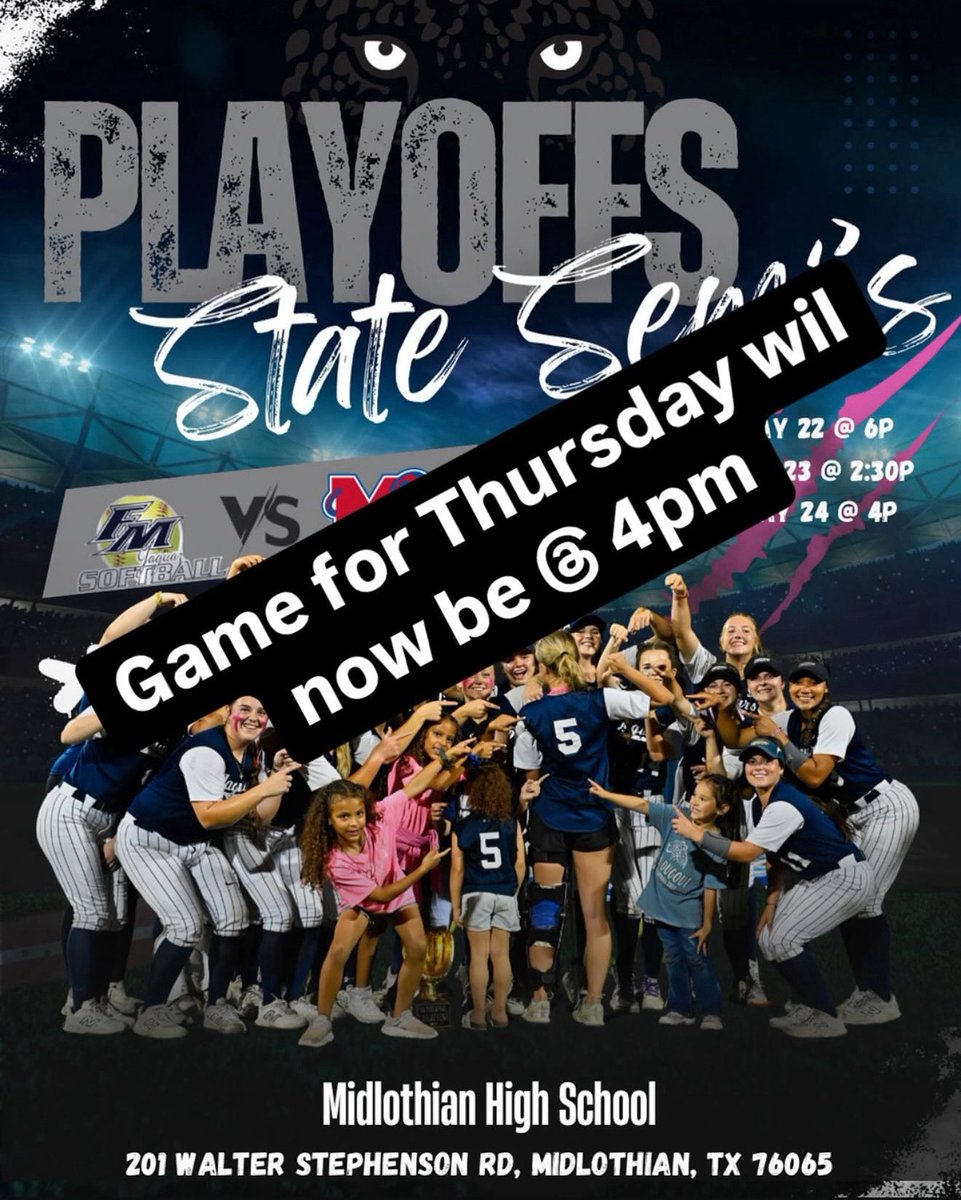 FMHS Softball BC (@fm_softballbc) on Twitter photo 🚨🚨 Game time change for Thursday🚨🚨
The Lady Jags will now play at 4pm on Thursday due to possible weather. We need our fans come be loud. <a href="/FMSoftball/">FMHS Jaguar Softball</a> <a href="/FMHS9/">FMHS9</a> <a href="/FlowerMoundHS/">Flower Mound HS</a> <a href="/ctgdentoncounty/">The Cross Timbers Gazette</a> <a href="/LISDsports/">Lewisville ISD Athletics</a> 🚨🚨 Game time change for Thursday🚨🚨
The Lady Jags will now play at 4pm on Thursday due to possible weather. We need our fans come be loud. <a href="/FMSoftball/">FMHS Jaguar Softball</a> <a href="/FMHS9/">FMHS9</a> <a href="/FlowerMoundHS/">Flower Mound HS</a> <a href="/ctgdentoncounty/">The Cross Timbers Gazette</a> <a href="/LISDsports/">Lewisville ISD Athletics</a>