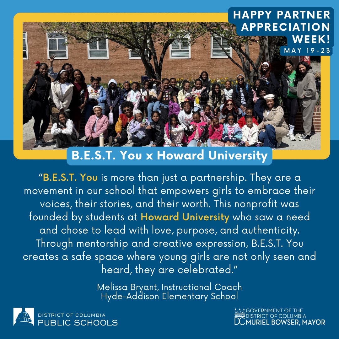 dcpublicschools's tweet photo. Shout out to our local universities and their commitment to student success! Their programs empower K-12 learners through mentorship, academic support, and building healthy habits! 🎓✨ #dcpspartners https://t.co/FKr8EhDaZZ