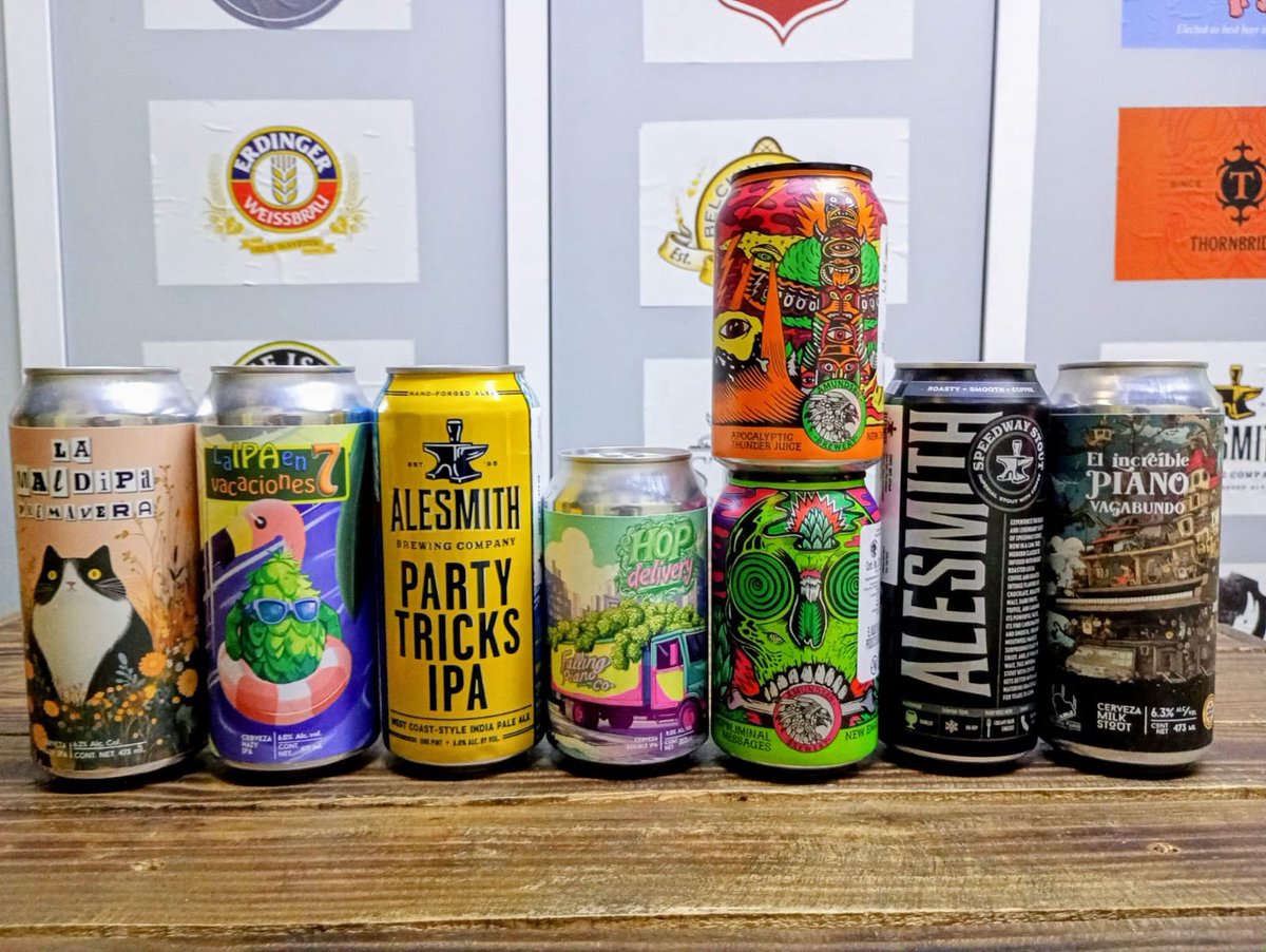 Beer_Bazar's tweet photo. Falling Piano La MalDIPA primavera, Hazy IPA 6.2%
Falling Piano La IPA e Vacaciones 6%
Ale Smith Party Tricks West Coast IPA 6.8%
Falling Piano Hop Delivery Doble IPA 9%
Amundsen Apocalyptic Thunder Juice NEIPA 6.5%
Amundsen Hopbliminal Mensajes NEIPA 5.3%
Ale Smith Speedway… https://t.co/iLFppkoOaV