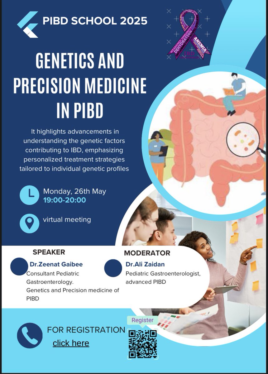 We are excited to invite you to the upcoming Pediatric IBD School 2025 session, Join us on Monday May 26th 2025, from 7:00 PM to 8:00 PM for this engaging virtual event.                                    Everyone is welcome to attend!

zoom.us/webinar/regist…