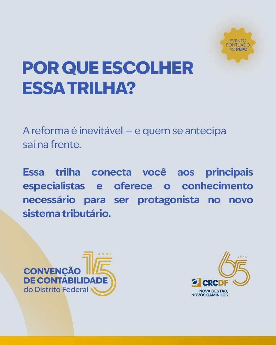 crcdfoficial's tweet photo. A 15ª ConvenconDF traz uma trilha dedicada exclusivamente a esse tema que está transformando o cenário fiscal e exigindo atualização e estratégia dos profissionais da área.  Participe, aprofunde seus conhecimentos e saia na frente nesse novo momento da contabilidade brasileira! https://t.co/YVBQBM9j31