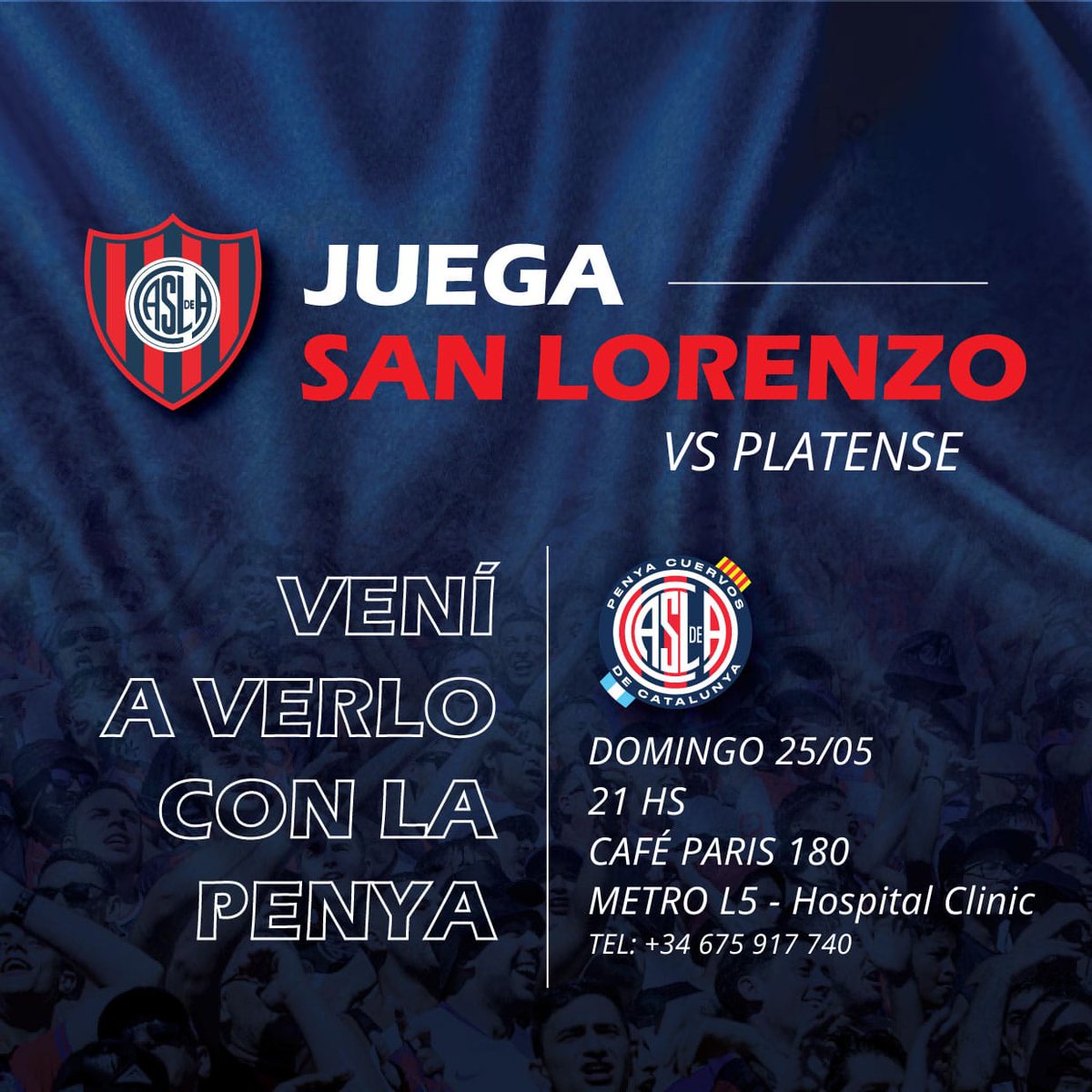 Partido clave para seguir soñando!! Si sos Cuervo y vivís o estas en Barcelona súmate a verlo con la Penya!!
<a href="/PeniasCASLA/">Dpto. de Peñas CASLA</a> <a href="/SanLorenzo/">San Lorenzo</a> 

#DeBoedoAlMundo🌎
#PeñasDeEuropa🇪🇺
#SanLorenzo💙♥️