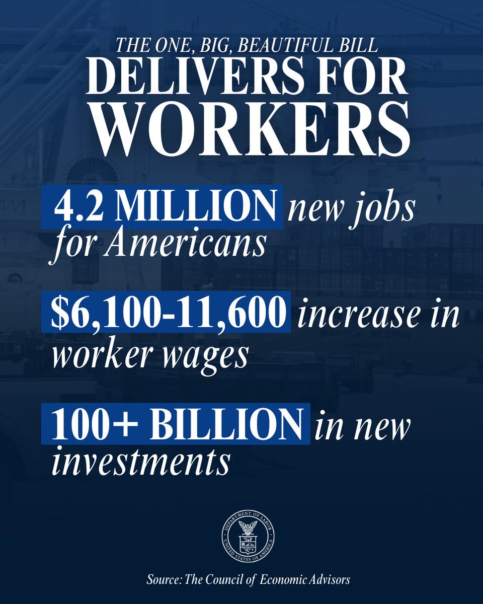 Secretary Lori Chavez-DeRemer (@secretarylcd) on Twitter photo .<a href="/POTUS/">President Donald J. Trump</a>’ One, Big, Beautiful Bill delivers HISTORIC wins for American Workers! .<a href="/POTUS/">President Donald J. Trump</a>’ One, Big, Beautiful Bill delivers HISTORIC wins for American Workers!