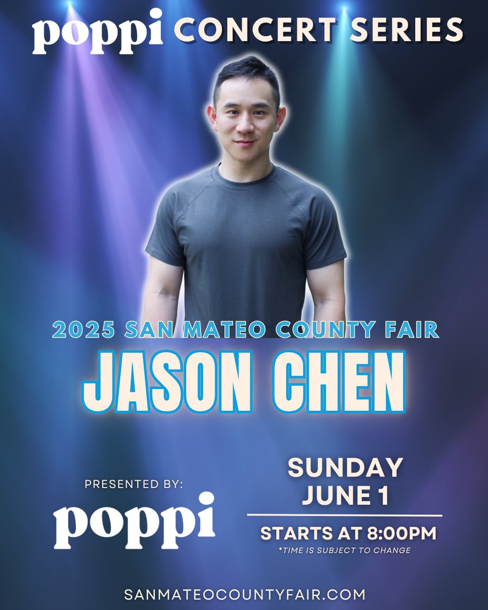 🎤 Poppi Concert Series at the San Mateo County Fair! 🎉

🎸 June 1 @ 8:00 pm: Jason Chen

✨ The Poppi Concert Series is included with your general admission ticket to the Fair! <a href="/drinkpoppi/">poppi</a>

🎟️ To purchase your general fair admission tickets, use the link in our bio