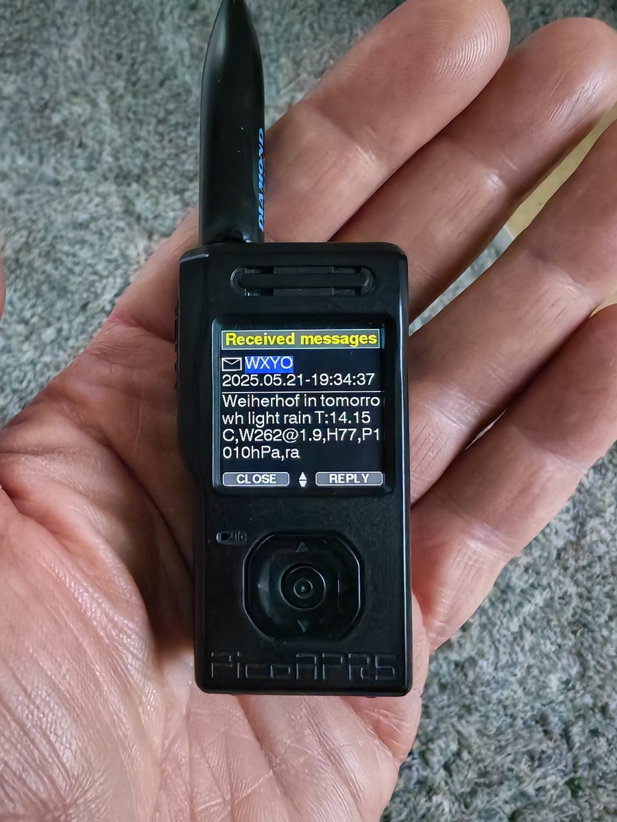 Did you know that you can check the weather ⛈️⛅☔⚡🌪️ for your location for free via #APRS text messages? Simply send the text "today" or "tomorrow" to the call WXYO.
#PicoAPRS #hamradio