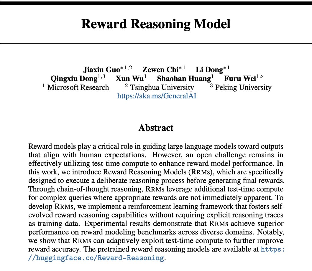 I find this new paper aligns with my idea and thoughts in my previous post, it's better reasoning models <-> better reward models.

It's even self-evolved from a rule-based environment, insightful.

arxiv.org/pdf/2505.14674