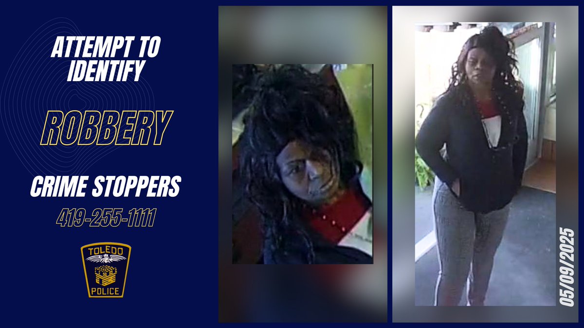 Toledo_PD's tweet photo. ATTEMPT TO IDENTIFY: On May 9, 2025, the pictured subject was involved in a robbery in the 3300 block of Central Ave. The subject attempted to purchase several flower bouquets at a business, but the cards used for payment were declined. The subject then attempted to leave with the items.

When the clerk tried to retrieve the items, the suspect claimed to have a gun and fled, entering a grey or silver SUV waiting outside.

Anyone with information call or text Crime Stoppers at 419-255-1111. #ToledoPolice #CrimeStoppers